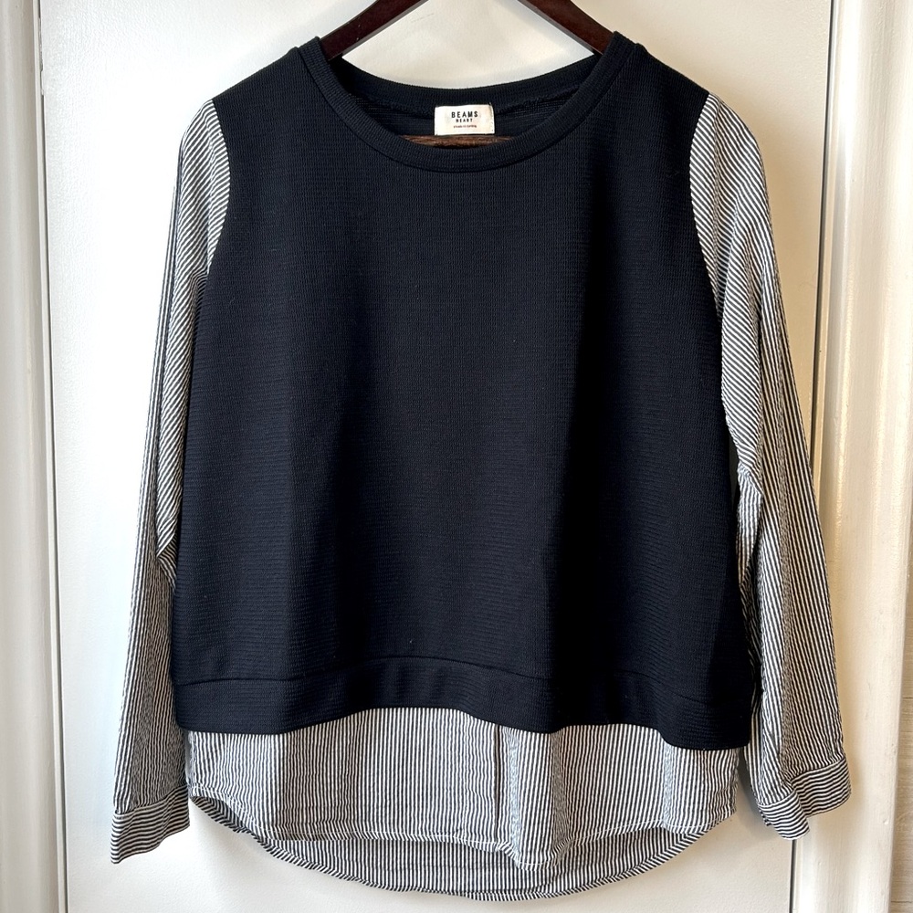 🇯🇵 Authentic BEAMS Heart Japan Mixed Media Preppy Knit / seersucker Top